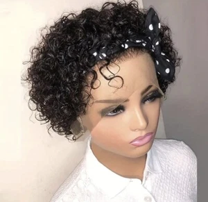 Human Hair Pixie Cut Curly Wigs Short Bob Curly Lace Wig 13x1 Lace Front - Picture 1 of 7
