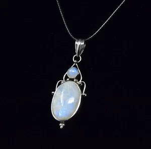 Ciondolo in argento sterling e pietra di luna originale grado AA con catena in corda di nylon 18"+2"! - Foto 1 di 2