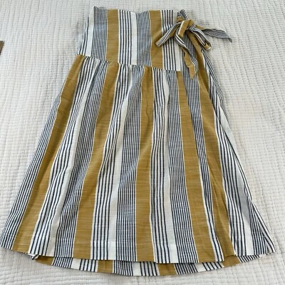 Anthropologie Maeve Skirt Womens 2 Laura Yellow Striped ALine Wrap Tie Boho Midi - Image 1 of 4