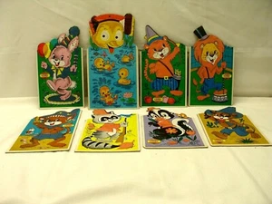 Sta N Place Puzzles Vtg Furry Inlaid Tray Childrens Lot of 8 Cardboard Animals - Picture 1 of 6