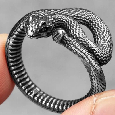 Anillo Unisex en Forma de Serpiente Anillo de Acero Inoxidable Personalidad Punk Vintage Plateado Foto 1 de 3