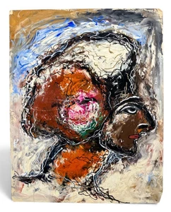 ⭕️ ABSTRAKTES MIXED MEDIA PORTRAIT GEMÄLDE AUF PAPPE — OUTSIDER EXPRESSIONISTISCHE KUNST - Bild 1 von 3