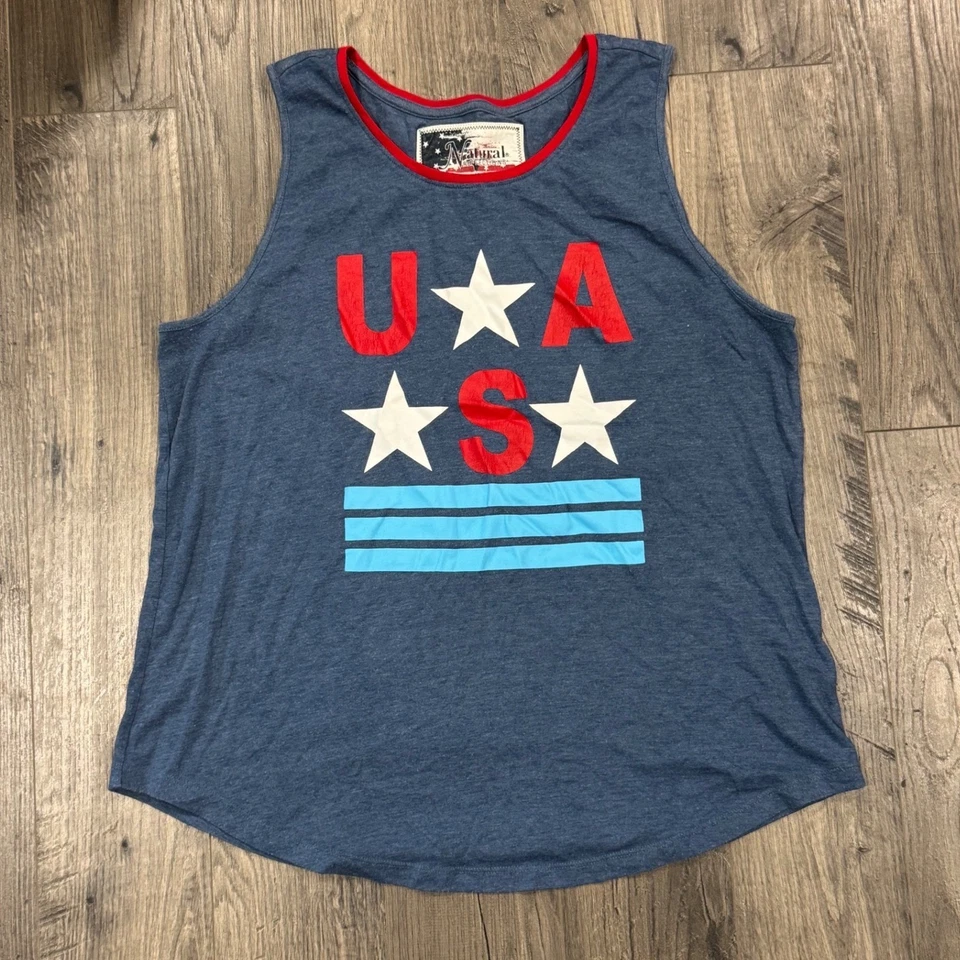 Camiseta sin mangas Natural Reflections USA Stars rayas para mujer talla L G azul rojo Foto 1 de 4