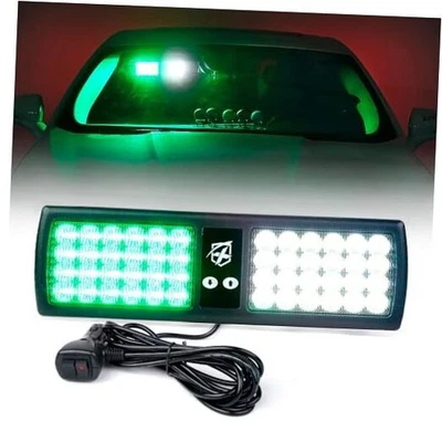  48LED Visor Strobe Flashing Lights Interior Windshield Sunshield White Green - Image 1 of 4