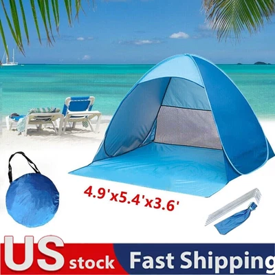 Tienda de playa emergente portátil parasol refugio exterior camping pesca toldo azul Foto 1 de 4