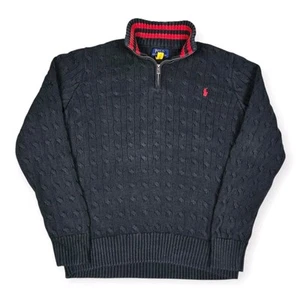 Polo Ralph Lauren Sweater Youth XL(18-20) Black Cable Knit Cotton Quarter Zip - Picture 1 of 8
