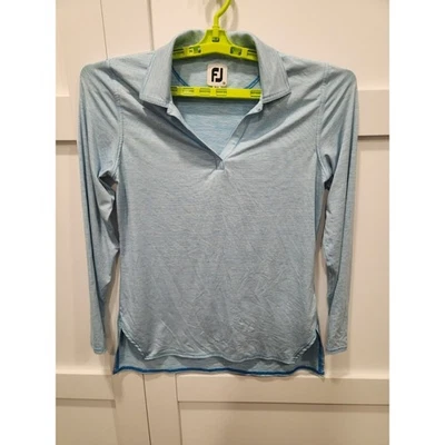 Camisa polo feminina FootJoy FJ azul média golfe manga longa Athleisure Preppy Dad - Imagem 1 de 4