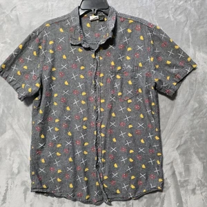 Marvel Comics Deadpool Button Down Shirt Mens Gray XL Swords Tacos Cotton Pocket - Picture 1 of 7