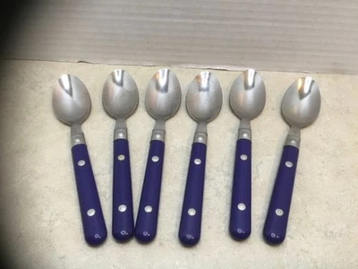 Vintage Flatware Stainless Blue Plastic Rivet Handle (6) Spoons - Image 1 of 4