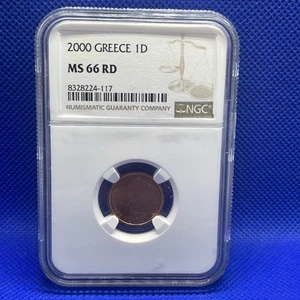 NGC Graded 2000 Greece 1 Drachma MS66 RD - Picture 1 of 4
