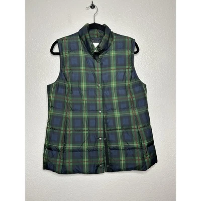 Colete acolchoado feminino J Jill verde azul xadrez botão para cima e para baixo isolamento médio - Imagem 1 de 4