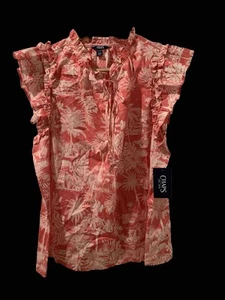 Chaps Damen rosa Flatter Slv leichtes Sommer Top Shirt XL Schlüsselloch zum Binden Neu mit Etikett - Bild 1 von 14