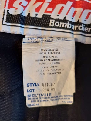 Vintage Bombardier SKI-DOO Snow Pants Style 441067 Ladies Size 16 Made in Canada - Image 1 of 4