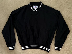 Vtg Russell Black Windbreaker Men's Large Lined Pullover Side Zip V-Neck Golf - Bild 1 von 10