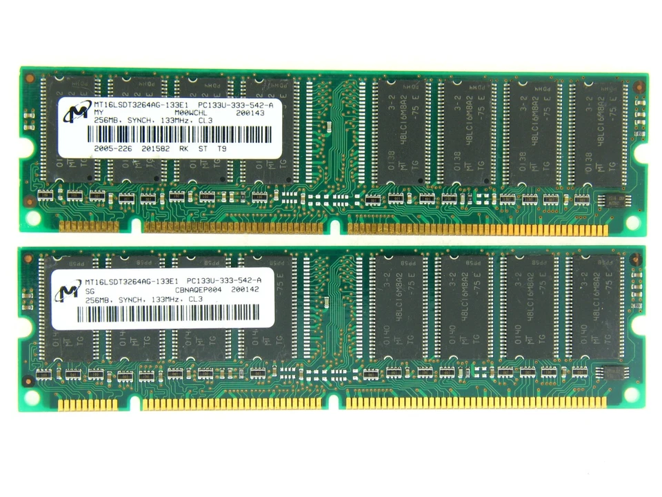 Micron 512 MB (2X256 MB) PC133 133 MHz 168 pines memoria SDRAM de escritorio RAM NO ECC Foto 1 de 1