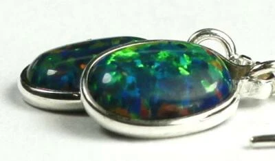 925 Sterling Silver Threader Earrings, Created Blue/Green Opal, SE005 - Image 1 of 3