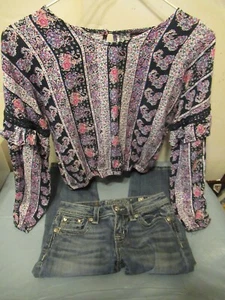 J) Girls 2 piece Set Miss Me sz 12 Cuffed Capri Pants Art Class Floral Top 10/12 - Picture 1 of 13