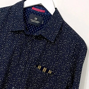 Scotch & Soda Shirt Size Large L Long Sleeve Mens Navy Blue White Stars - Picture 1 of 11