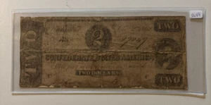 Billete de 2 dólares de 1864 de los Estados Confederados de América de la CSA (01) - Imagen 1 de 2