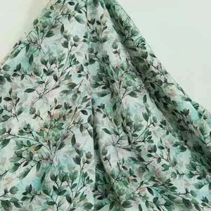55'' Wide By Yard Green Leaf Retro Dress Fabric Material Soft Viscose Cotton - Picture 1 of 6