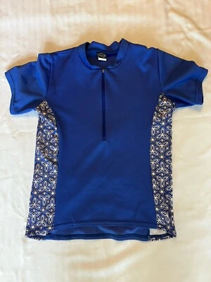 Borah 骑行女式球衣 M 码蓝色花朵 2 后口袋自行车美国制造 — 第 1/4 张图片