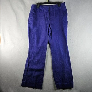 Ann Taylor Loft Linen Pants Womens 12 Blue Julie Wide Boot Coastal Bright Bold - Picture 1 of 10
