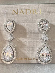 NADRI RADIANT DOUBLE PEAR CZ DROP EARRINGS, New with Tag - Picture 1 of 5