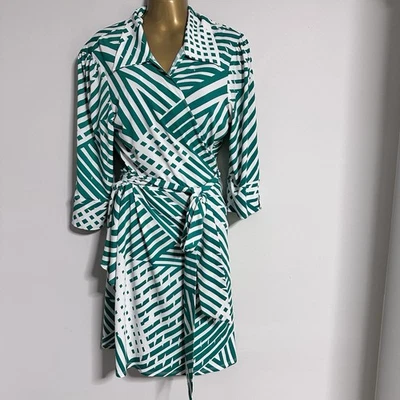 Vestido envolvente jersey para mujer cuello lavandería de Shelli Segal XL verde y blanco Foto 1 de 4