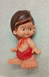 Hawaiian Hula Girl Doll Sassy Brunette Big Feet Vintage Rubber Squeaker 8” Spain - Picture 1 of 16