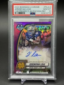 2024 Jeremiyah Love #100 Bowman U cromo púrpura refractor automático/150 irlandés PSA 10 - Imagen 1 de 2