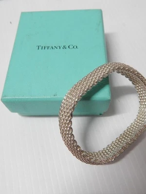 BRAZALETE SOMERSET DE MALLA DE PLATA ESTERLINA TIFFANY ANCHO FINO + CAJA Foto 1 de 4