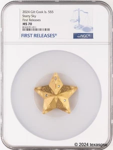 2024 Cook Islands Silver 1oz $5 Starry Sky Gilt Ornament NGC MS70 First Release - Picture 1 of 2