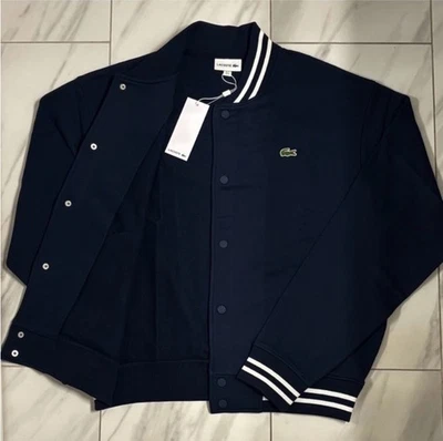 Chaqueta de bombardero Lacoste para hombre con logotipo azul marino blanco negro nueva Foto 1 de 3