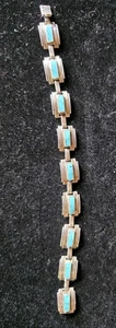 De colección, Alfredo Villasana, Pulsera Taxco Turquesa Esterlina, Estate, Años 50 Talla 7' - Imagen 1 de 17