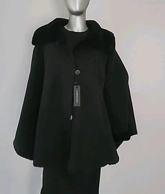 💫Katherine Kelly Genuine Shearling Point Collar  Cape Black Coat💫   - Image 1 of 4