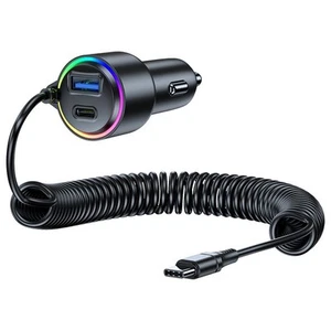 Conveniently Designed 75W USB C Car Charger with Coiled Cable Support PD QC - Zdjęcie 1 z 20