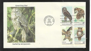 OWLS SE-TENANT BLOCK FDC 1978 FAIRBANKS, ALASKA JERRY'S COVERS ONLY 1 MADE - Picture 1 of 1