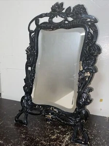Vintage 1940 Cast Brass Free Standing Dresser Mirror With Beveled Glass 14x9 - Picture 1 of 24