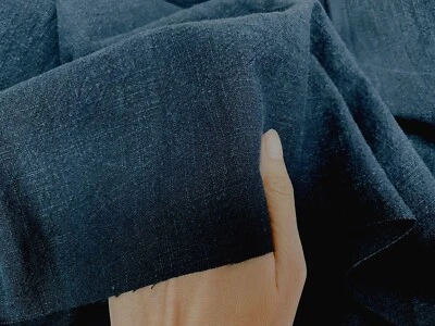 Stone Washed Plain Linen Fabric Soft Material Curtains Dress 55" Wide - Black - Image 1 of 4