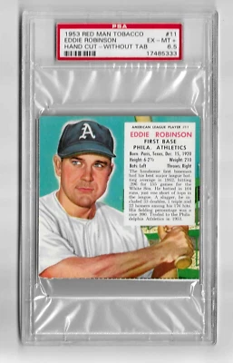 1953 RED MAN TOBACCO CARD #11A EDDIE ROBINSON PSA 6.5 NQ WITHOUT TAB ATHLETICS - Image 1 of 4