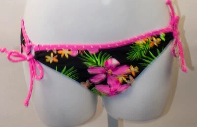 SO Ladies Black Hawaiian Floral Pink Print Bikini Bottom Swimwear MSRP $28 - Изображение 1 из 2
