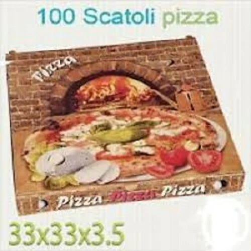 SCATOLE PIZZA 33x33x3,5cm 100 Cartoni per pizza scatoli con Chiusura italiana - Immagine 1 di 1