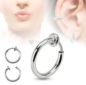 10mm Silver Women Stainless Steel Steel Non Pierced Clip Fake Hoop Earrings - Picture 1 of 12