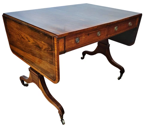 MUSEUM Mid 19th C ENGLISH REGENCY Carved ROSEWOOD DESK Drop Leaf SOFA TABLE Cover