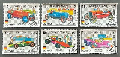 ОАЭ - Аджман - набор из 6 марок с гашением 1-го дня. без клея - спортивные автомобили - 1971 - Изображение 1 из 2