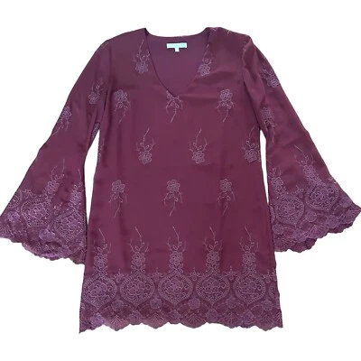 Vestido WAYF Borgoña Encaje Bordado Talla S Fiesta de Navidad Hada Grunge  Foto 1 de 4