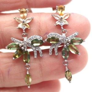 Heated Fancy Color Sapphire & White Cubic Zircnia Earrings 925 Sterling Silver - Picture 1 of 4