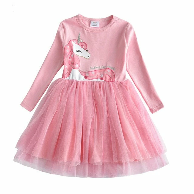 NUEVO Vestido Tutú Unicornio Niñas Rosa Manga Larga 3-4 4-5 5-6 6-7 7-8 Foto 1 de 3