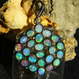Colgante de plata de ley 925 con diamantes de ópalo de fuego Welo etíope natural - Imagen 1 de 2