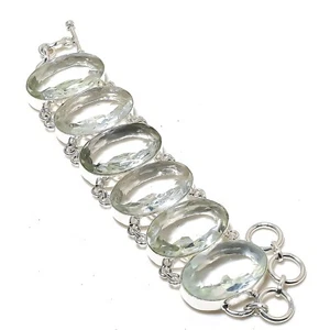 Faceted White Topaz Gemstone Handmade 925 Sterling Silver Women Jewelry Bracelet - Picture 1 of 6